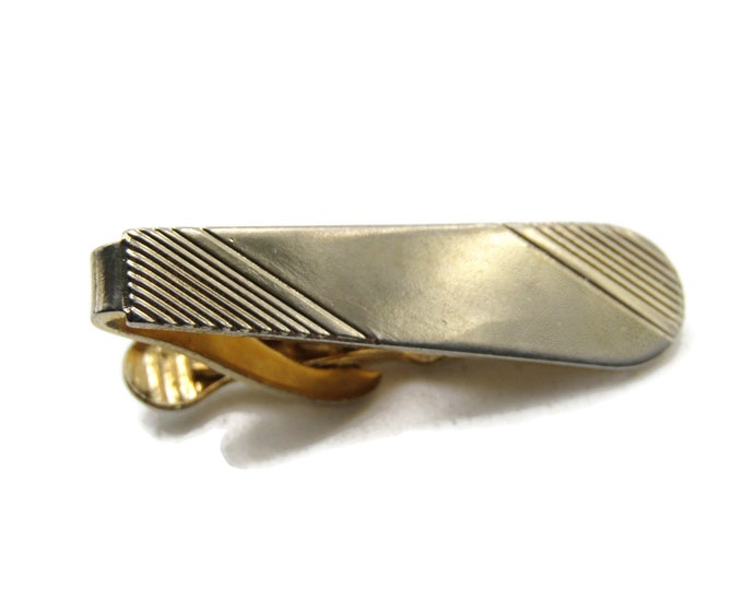 Diagonal Line Tapered Design Tie Clip Tie Bar Men's Jewelry Gold Tone