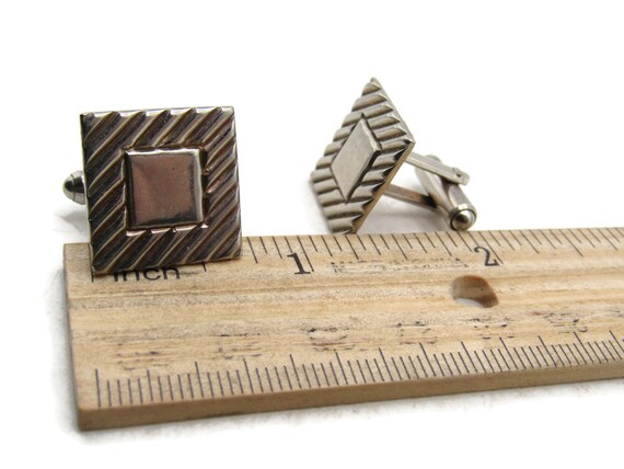Square Diagonal Line Pattern Cuff Links Men's Jew… - image 4