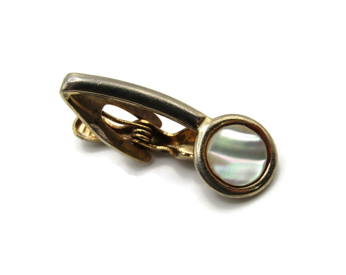 Mother of Pearl Inset Curved Edge Gold Classic Vintage Tone Tie Bar Tie Clip Men's Jewelry