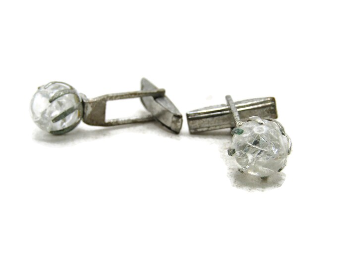 Clear Ball and Claw Setting Cuff Links Silver Tone Men's Jewelry