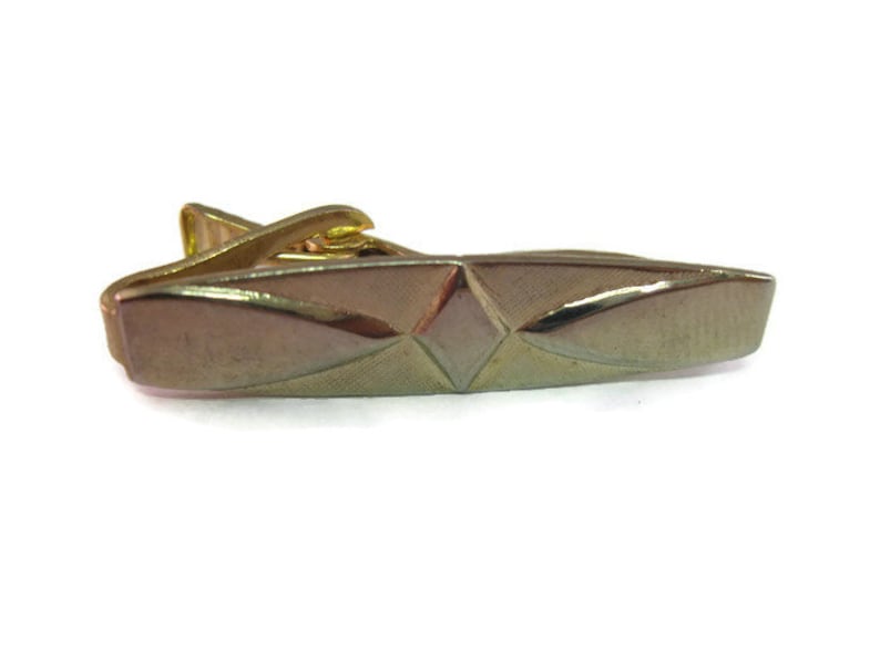 Vintage Men/'s Tie Bar Clip Jewelry Faded Gold Tone Diamond Shape Middle Design