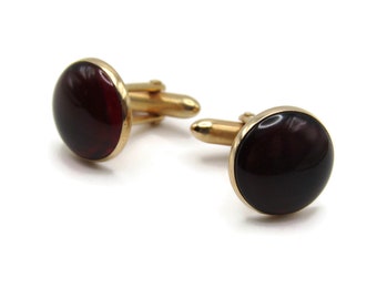 Vintage Cufflinks for Men: Deep Red Round Stone Gold Tone