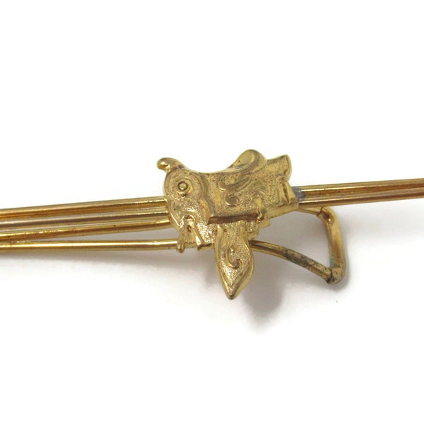 Horse Saddle Western Theme Tie Clip Tie Bar: Vintage Gold Tone - Stand Out from the Crowd with Class