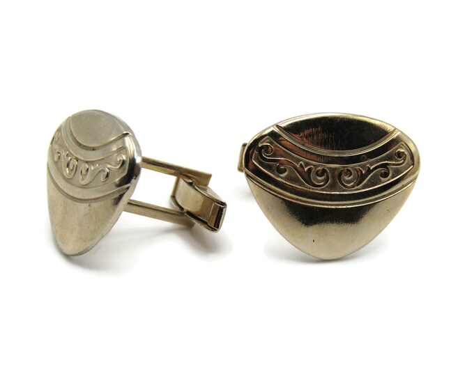 Vintage Cufflinks for Men: Triangluar and Ronded Etched Design Gold Tone