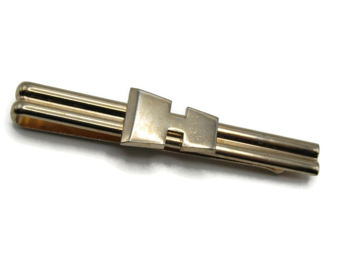 H Letter Retro Monogram Design Gold Tone Tie Bar Tie Clip Men's Jewelry