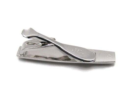 Vintage Silver Tone Tie Clip: Geometric Patterned… - image 4