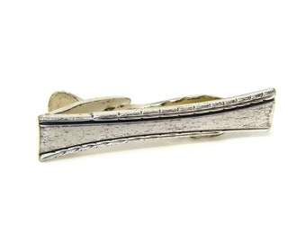 Modernist Tie Clip Men's Vintage Tie Bar Squeeze Middle Design Silver Tone