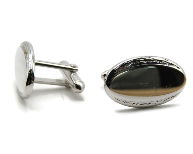 Oval And Motif Edge Cuff Links Men's Jewelry Silver Tone