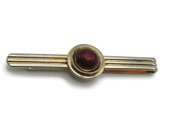 Red Stone Inlay Star Moon and Sword Graphics Gold Tone Tie Bar Tie Clip Men's Jewelry