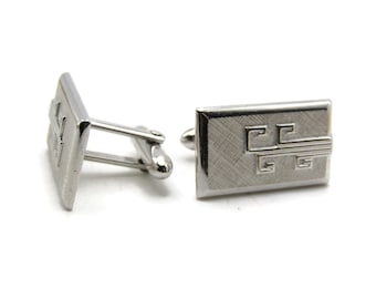 Rectangle Decorative Line Pattern Cuff Links Men's Jewelry Silver Tone