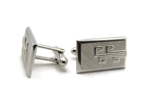Rectangle Decorative Line Pattern Cuff Links Men'… - image 1
