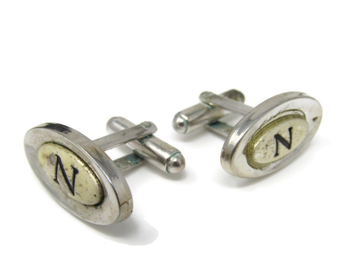 Letter N Initial Cufflinks for Men: Vintage Silver Tone - Stand Out from the Crowd with Class