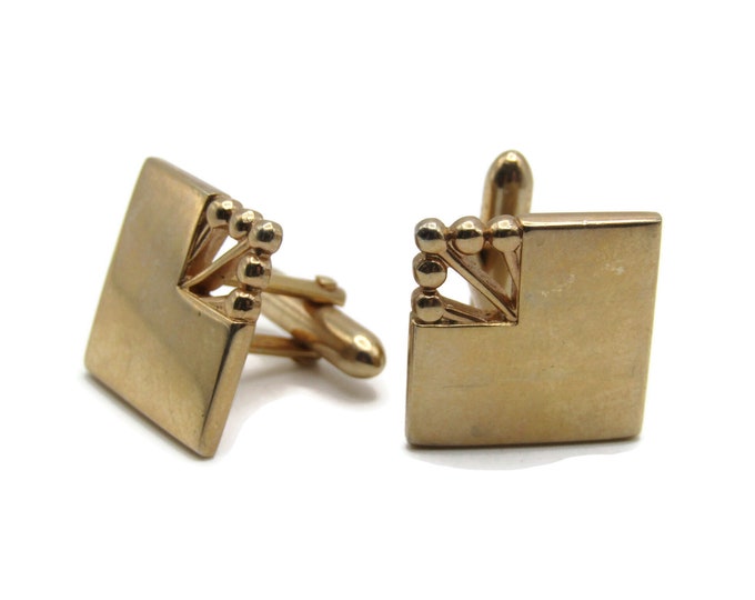 Vintage Cufflinks for Men: Decorative Cut Out Corner Design Gold Tone