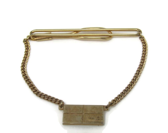 Segment Rectangle Chain Tie Clip Bar Gold Tone Vintage Men's Jewelry Nice Design