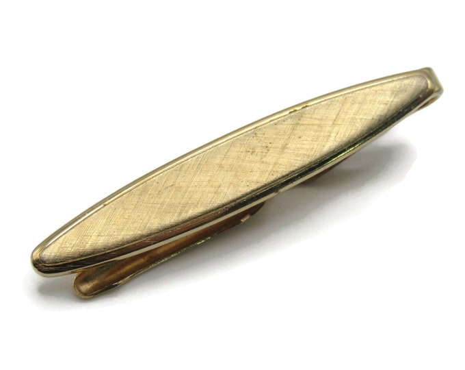 Vintage Tie Clip Tie Bar Gold Tone Oval Thatch Pattern Men's Jewelry