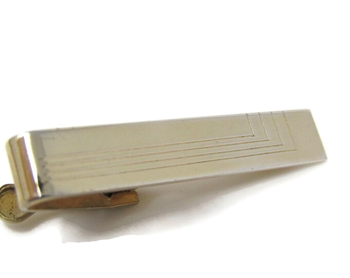 Modernist Grooves Tie Bar Clip Gold Tone Stand Out w/ Style Fit In with Class