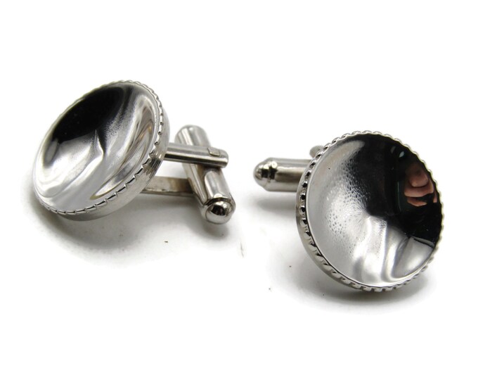 Concave Circle Cuff Links Men's Jewelry SIlver Tone