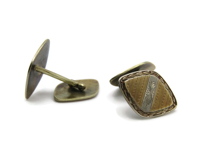 Etched Motif Cuff Links Men's Jewelry Gold Tone