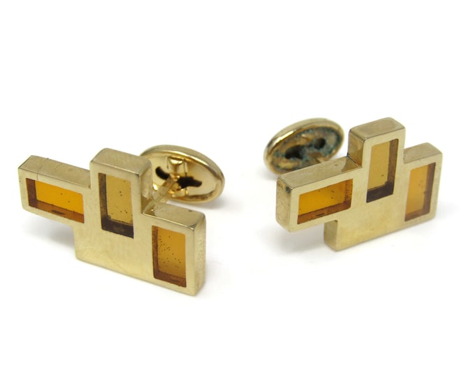 Orange Stained Glass Modernist Vintage Cufflinks for Men's Vintage Men's Jewelry Nice Design