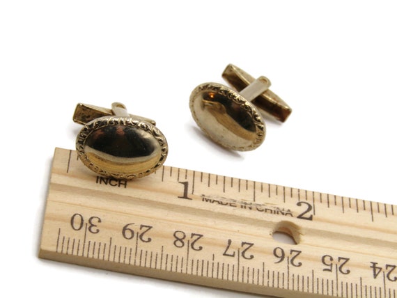 Oval Etched Edging Smooth Finish Gold Tone Cufflinks View 4