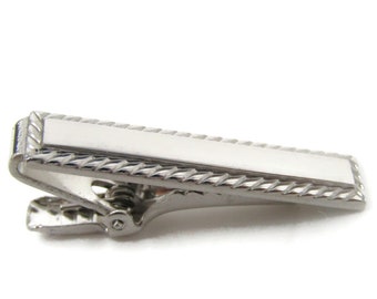 Vintage Beveled Edge Silver Tone Tie Bar Clip