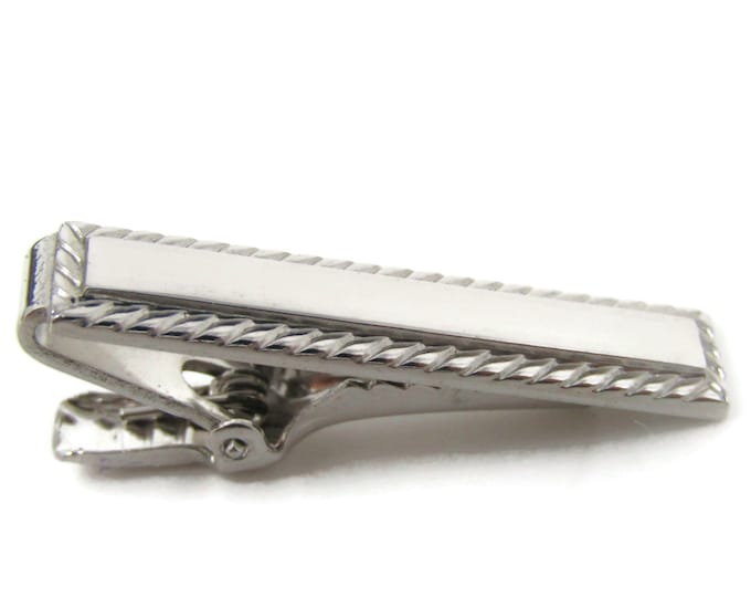 Beveled Edge Smooth Center Tie Bar Clip Vintage Silver Tone Stand Out w/ Style Fit In with Class