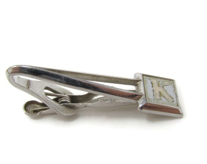 Letter K Initial Tie Clip Bar Silver Tone Vintage Men's Jewelry Nice Design