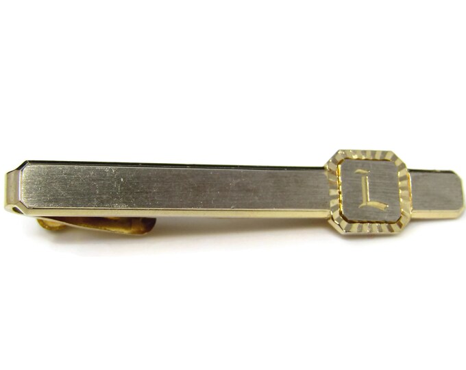 Vintage Tie Clip Tie Bar: Letter L Initial "L" Gold Tone Silver Tone