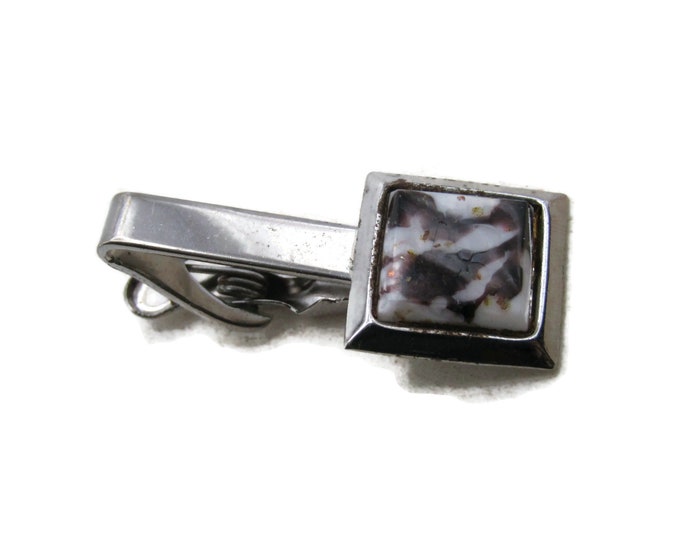 White And Brown Stone Inlay Tie Clip Tie Bar Men's Jewelry Silver Tone
