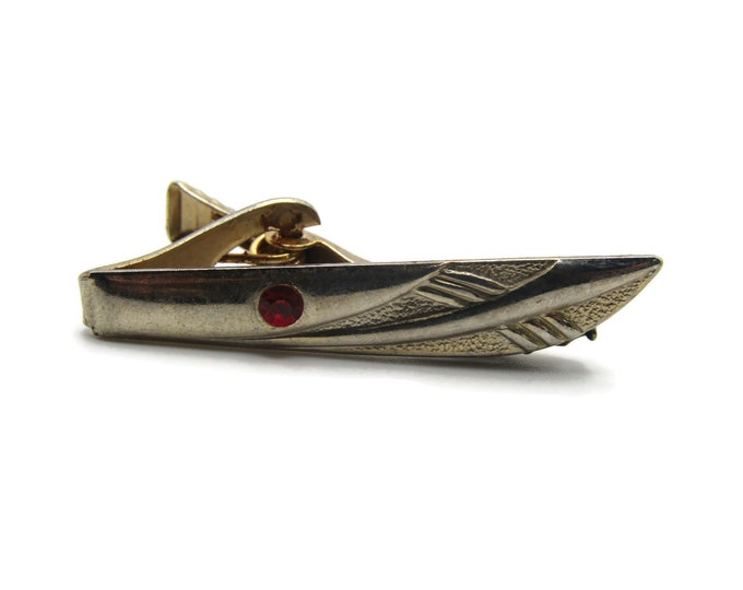 Red Rhinestone Inlay Retro Design Patterned Silver Tone Tie Clip Tie Bar Men's Jewelry