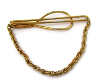 Vintage Tie Clip Tie Bar: Chain Classic Gold Tone Design