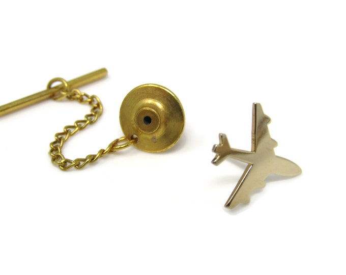 Jet Airplane Men's Tie Pin Tie Tack: Vintage Gold Tone - Stand Out from the Crowd with Class