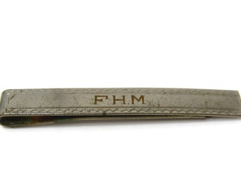 FHM Tie Clip For Men Vintage Tie Bar Nice Design Silver Tone