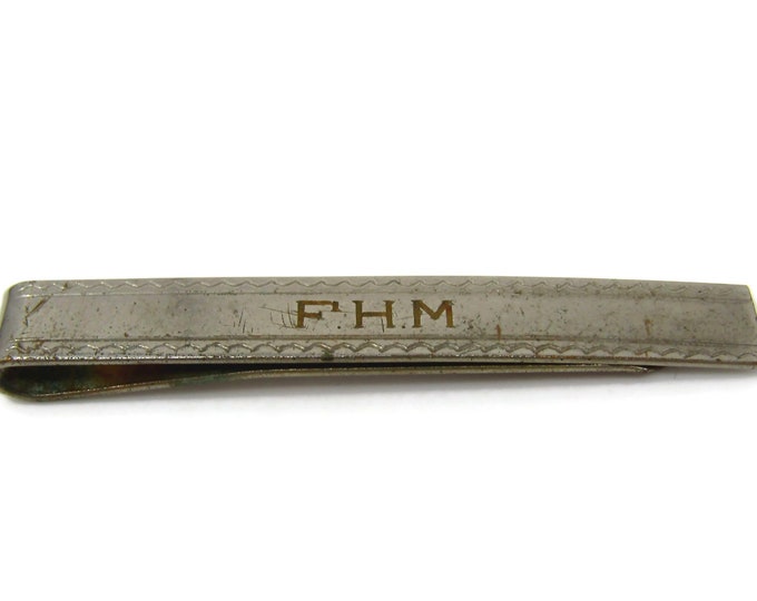 FHM Tie Clip For Men Vintage Tie Bar Nice Design Silver Tone