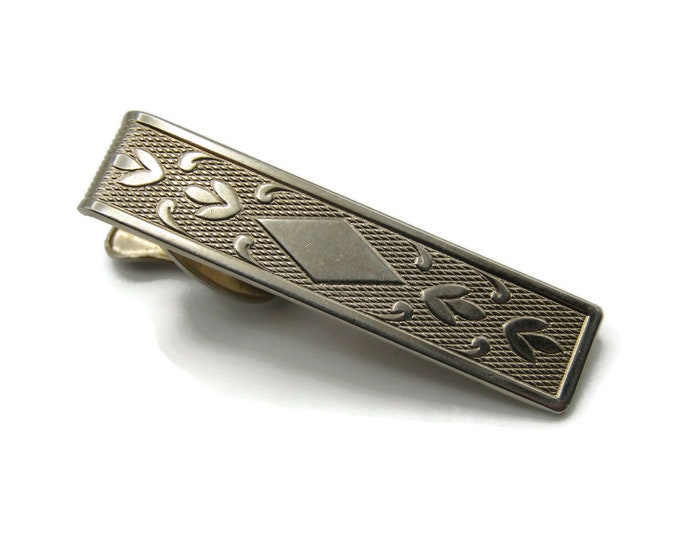 Diamond & Leaf Patterned From Silver Tone Tie Bar Tie Clip Classic Men's Jewelry