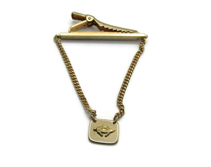 Crest & Sword Textured Gold Tone Tie Chain Tie Bar Tie Clip Men's Jewelry