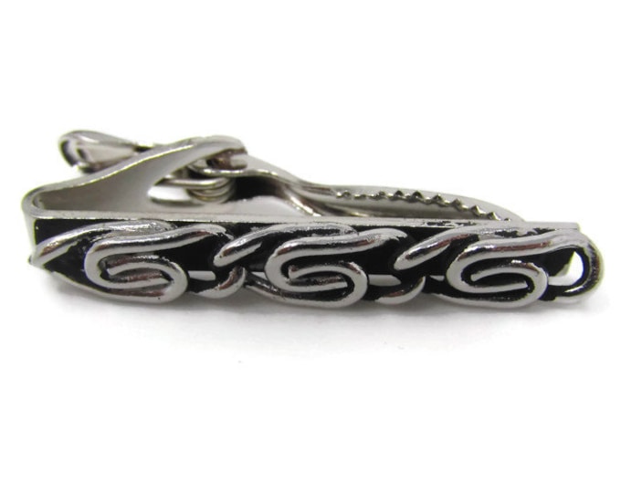 Modernist Link Design Tie Clip Vintage Tie Bar: Silver Tone