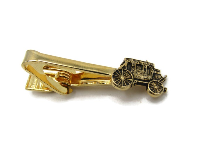 Carriage Car Tie Clip Etched Design Tie Bar Gold Tone Men's Jewelry