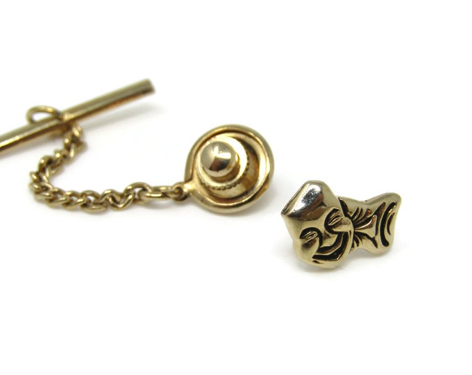 Comedy Tragedy Tie Tack Pin Gold Tone Vintage Men's Jewelry Actor Gift