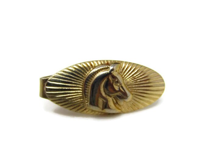 Vintage Tie Bar Tie Clip: Horse Head Striped Grooves Burst Design Gold Tone