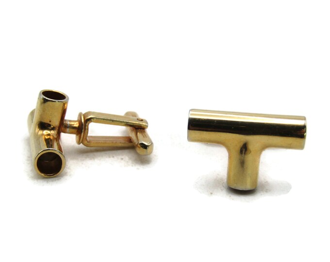 T Shaped Tube Cuff Links Gold Tone Men's Jewelry