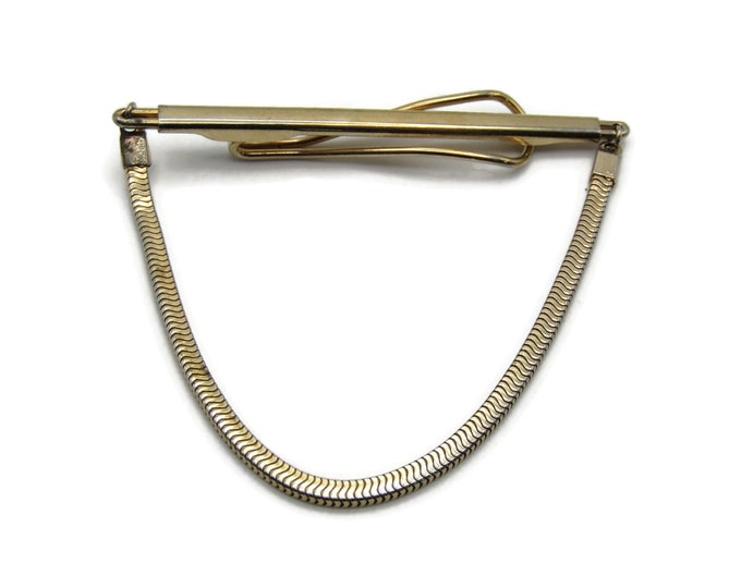 Smooth Finish Gold Tone Tie Chain Classic Modernist Steampunk Design Tie Clip Tie Bar Men's Jewelry