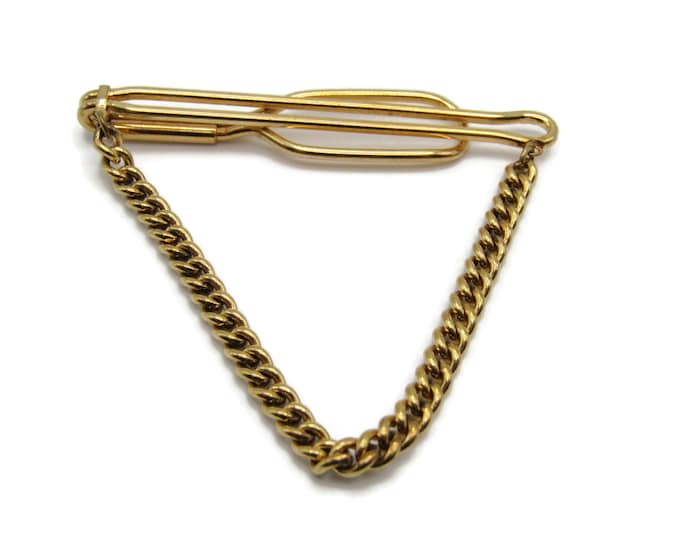Open Body Tie Chain Gold Tone Steam Punk Modernist Industrial Tie Clip Tie Bar Men's Jewelry
