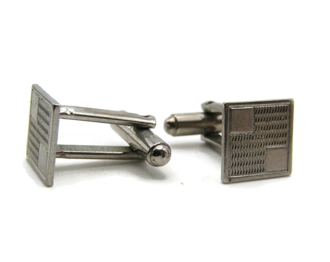 Textured Square Pattern Cuff Links Men's Jewelry Silver Tone