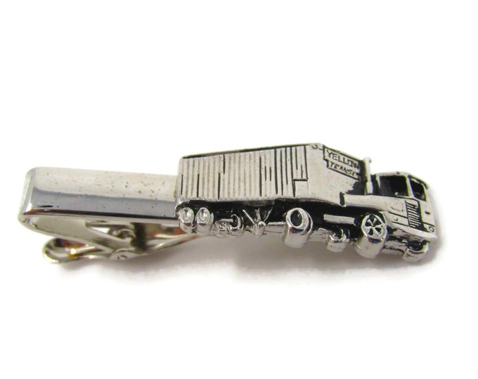 Yellow Truck Yellow Transit Semi Truck Tie Clip Tie Bar: Vintage Silver Tone - Stand Out from the Crowd with Class