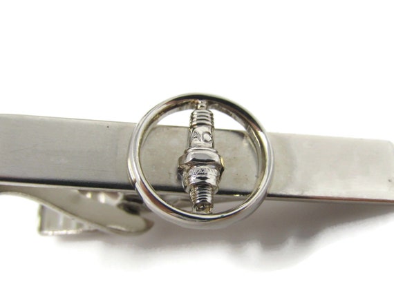 AC Spark Plug Tie Clip Tie Bar: Vintage Silver To… - image 2