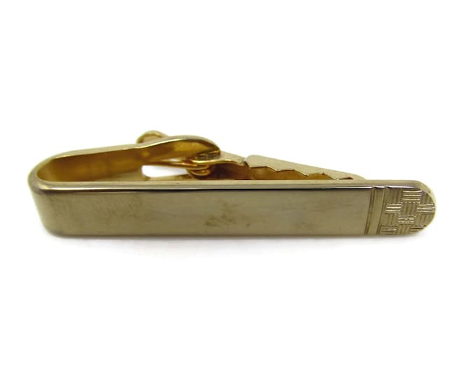 Vintage Tie Clip Tie Bar: Textured Tip Weave Design Gold Tone