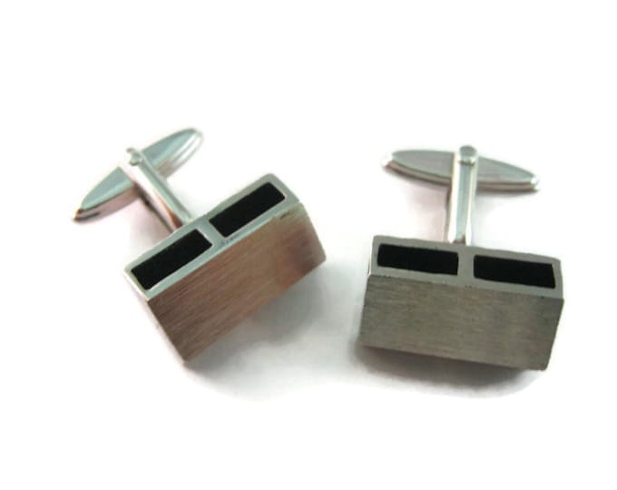 Vintage Cufflinks for Men: Very Nice See Through Modernist Cinderblock Look Silver Tone Design