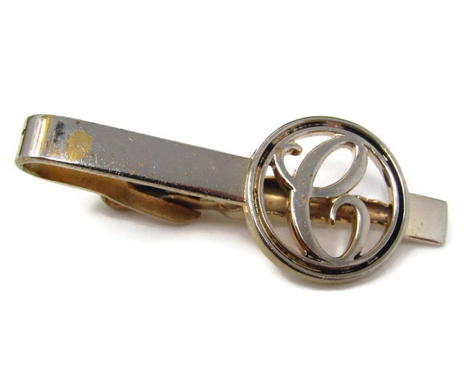 Vintage Tie Clip Tie Bar: Letter C Initial "C" (Some Wear)