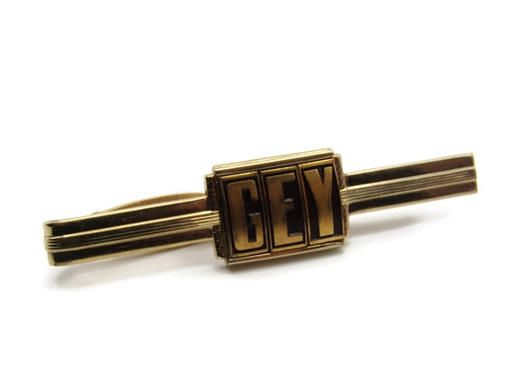 Vintage Gold Tone Tie Clip: GEY Initials Monogram… - image 2